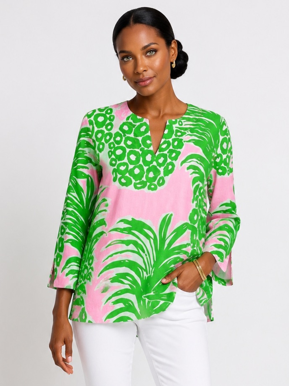 Lilly Pulitzer Amelia Island Tunic Flamenco Pineapple Pink Green Size S